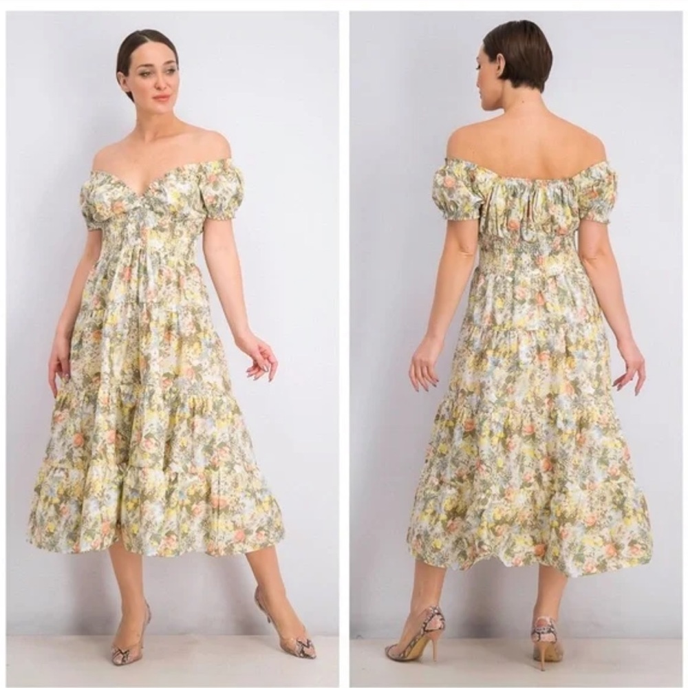 Who what wear Danielle Bernstein floral pastel summer midi dress cottagecore L